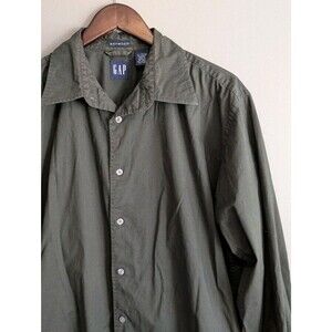 Gap Mens Large Vintage Army Green Shirt Stretch Long Sleeve Button Up Utility LS